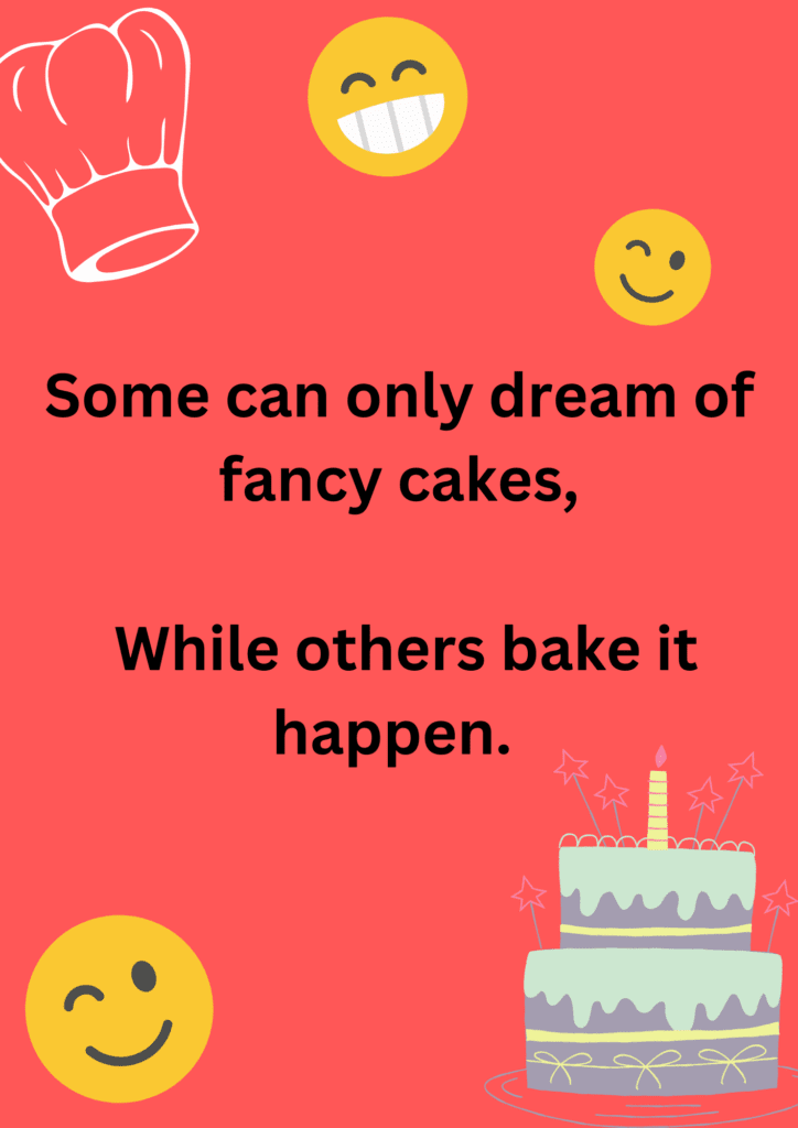 Hilarious joke about birthday cakes on a pink background. The image text cake and laughing emoticons. 