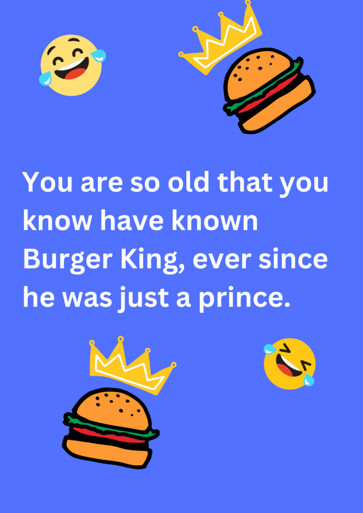 This is a funny joke about burger king on a purple background. The image consists of text, burger and laughing emoticons. 