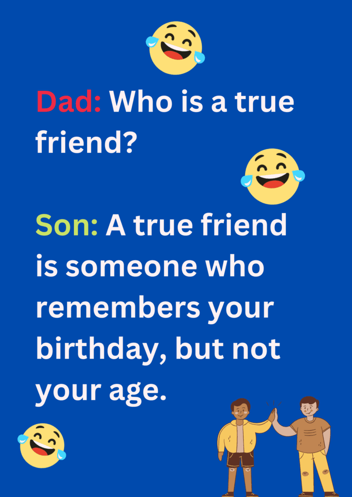 This is a joke about true friend on a blue background. The image consists text and laughing face emoticon. 