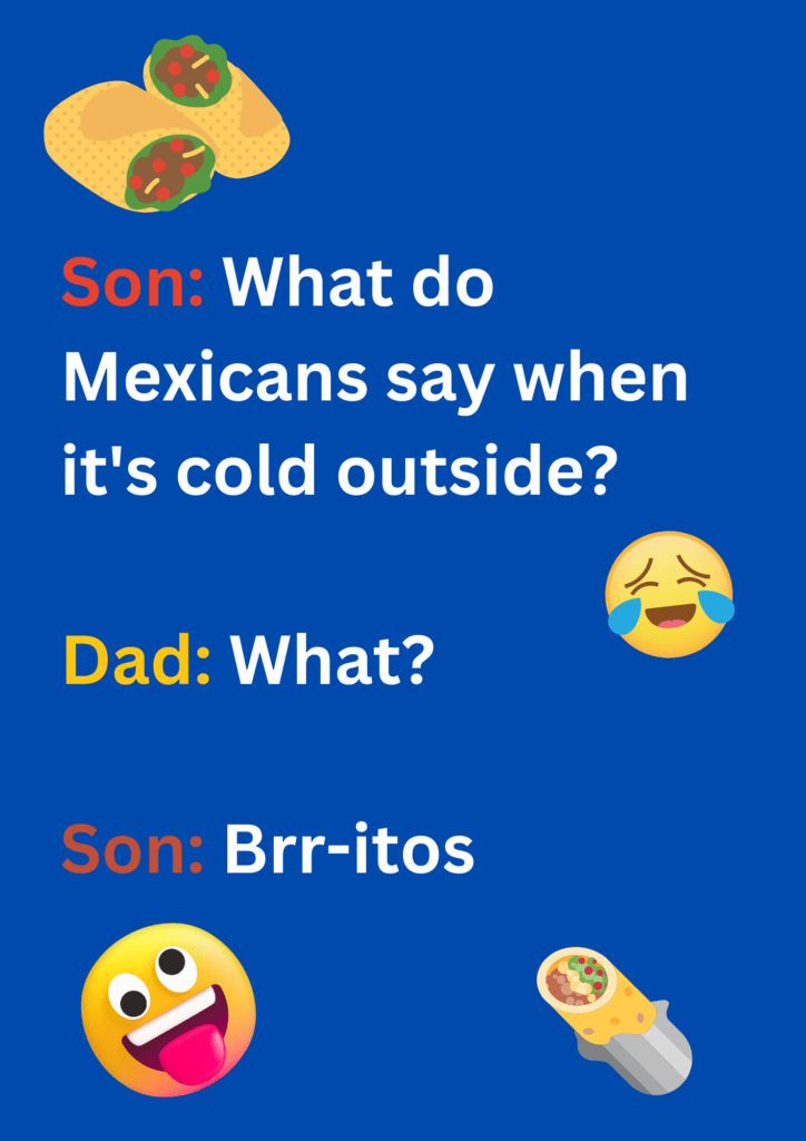This is a pun about Mexico's dish burrito on a blue background. The image consists of text and burrito emoticon.