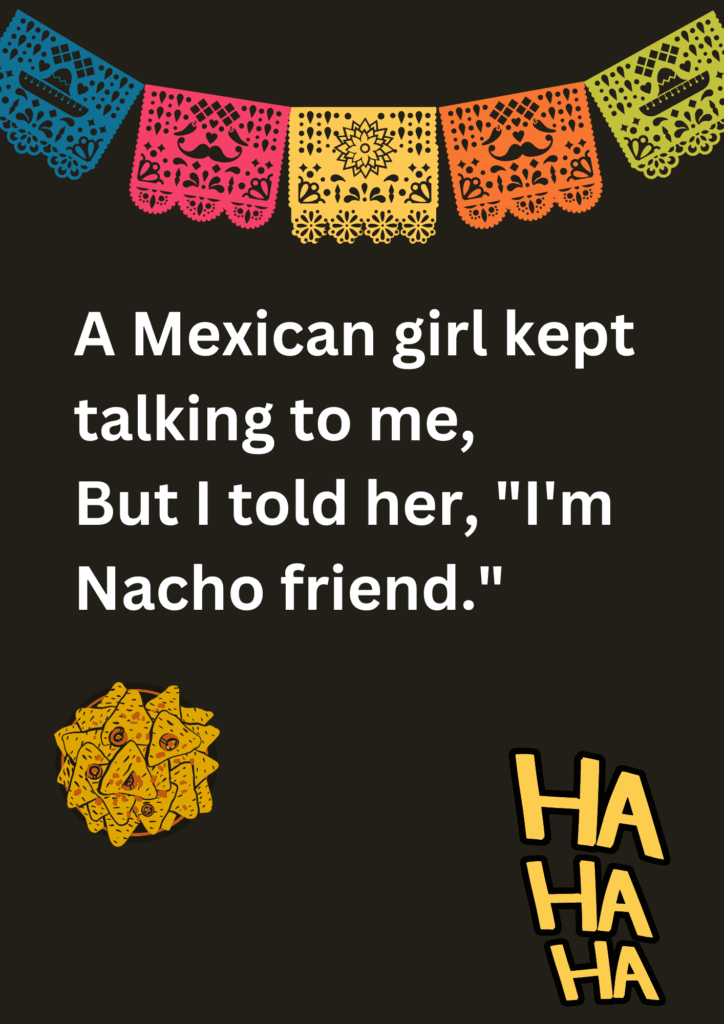 This is funny joke about Mexican snack, nachos on a black background. The image consists of  text, nacho and other emoticons. 
