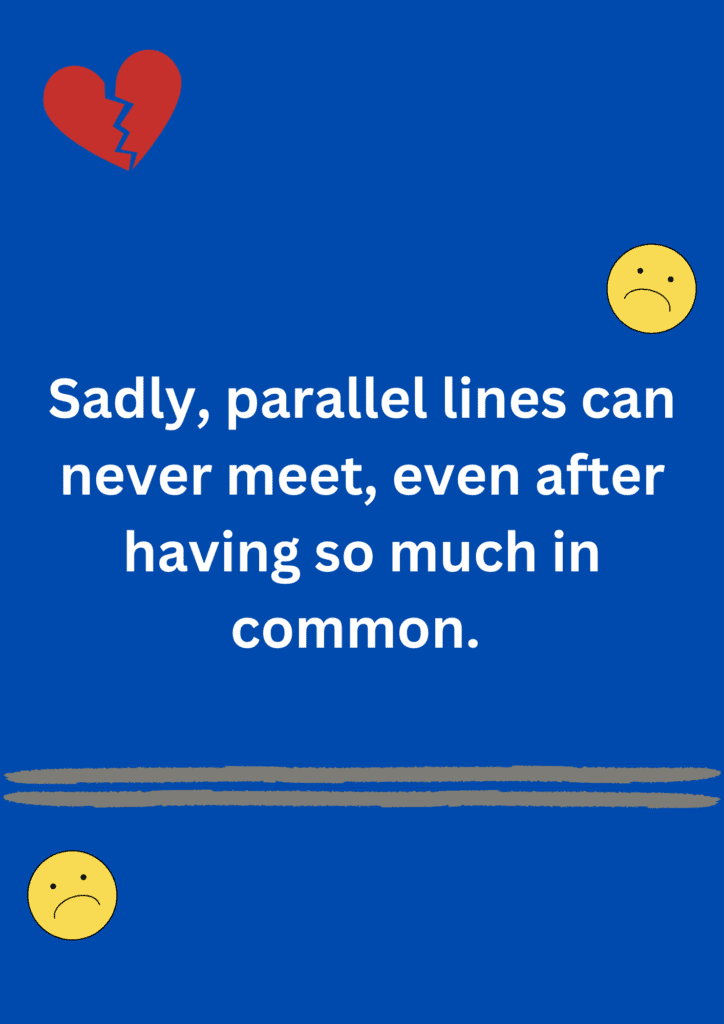 Funny joke about parallel lines, on blue background. The image has text and emoticons. 