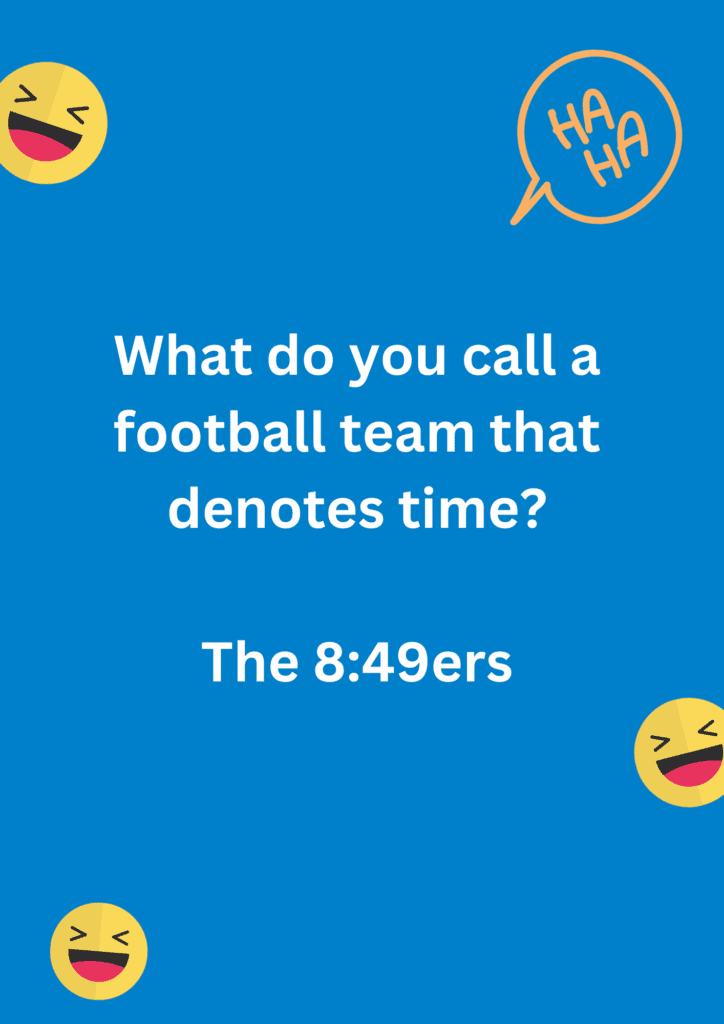 Joke about 49ers denoting team, on a blue background. The image has text and emoticons. 