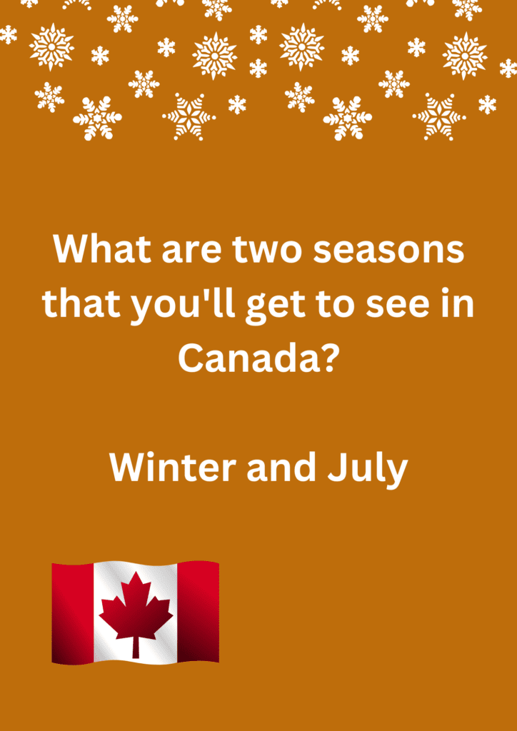 Funny joke about the two seasons of Canada, on a yellow background. The image has text and emoticons.